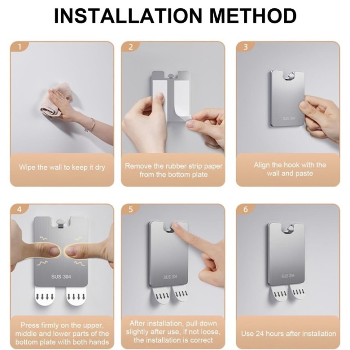 Self-adhesive stainless steel wall hook SUS 304 – strong stainless steel hanging hook without drilling