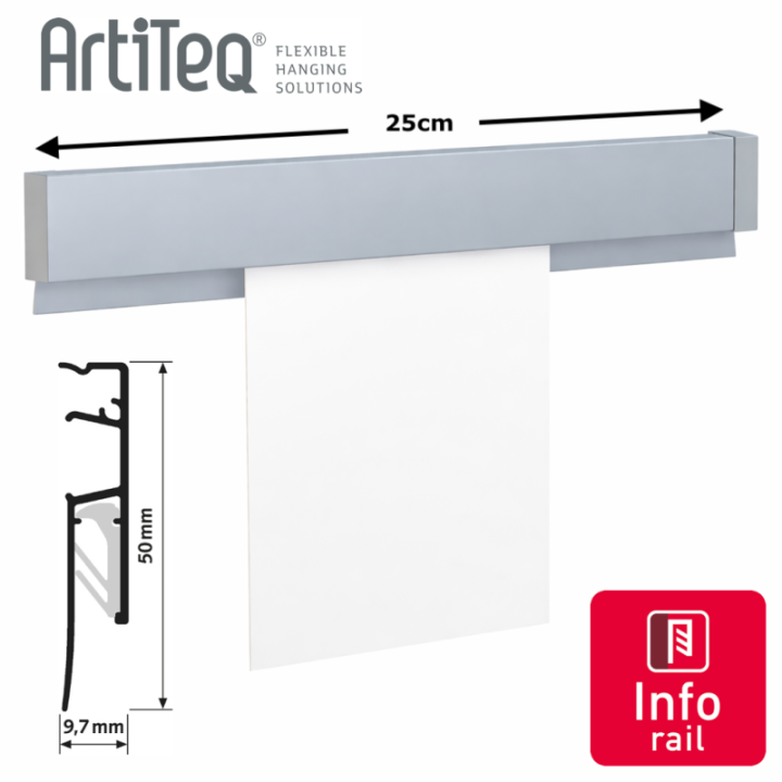Artiteq Info Rail Memo Rail Papier Rail Papergrip - Strak 25cm klemprofiel voor wisselbare mededelingen