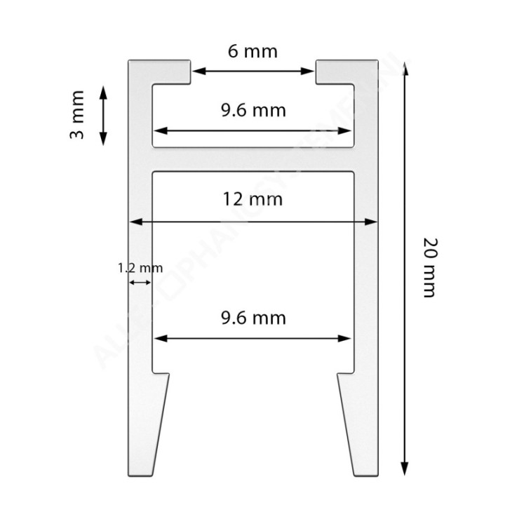 GeckoTeq Aluminium klem- en ophangrail voor akoestische PET-panelen 9/12/24mm – 20kg
