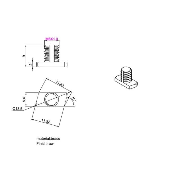 GeckoTeq T-voet schroef M6 voor railgripper en railanker