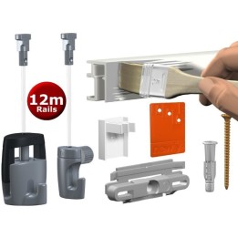 Newly R10 Rail Set - 12m + 8 x Twister Perlon Wire – 2 x H50 & 6 x H100 Hooks - 6 Endcaps & 30 Wall clips