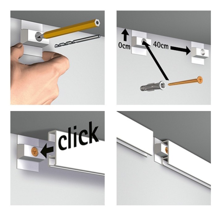 AT Click Rail Wit Overschilderbaar Budget Pakket - 6 meter