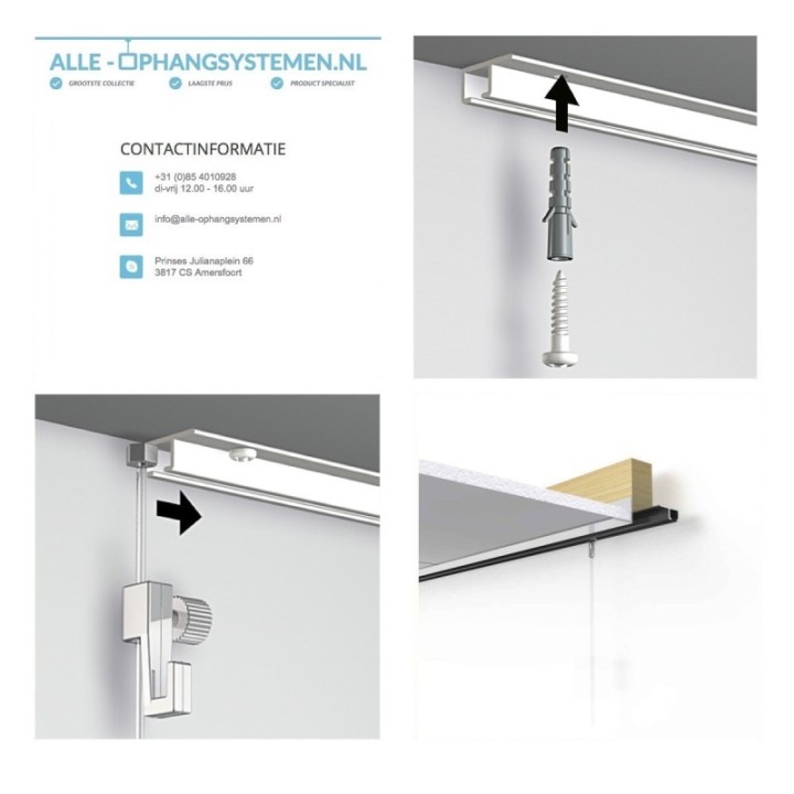 Artiteq Top Rail Set zwart - 200cm - 20kg