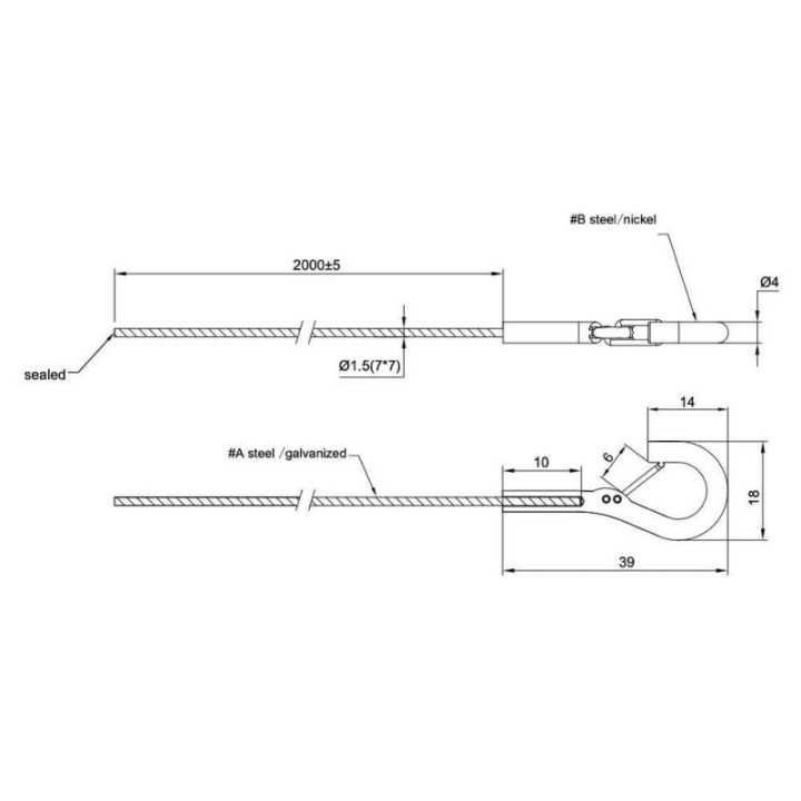 GeckoTeq 1,5mm staaldraad met veiligheidshaak - 200cm